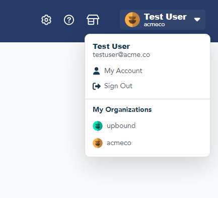 Options available in the Account menu